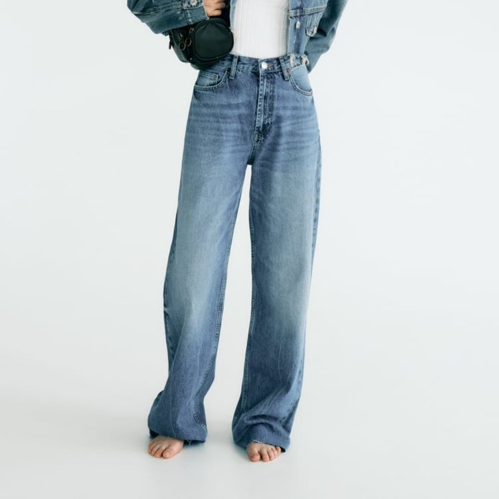 Zara Full Length TRF High Rise Wide Leg Jeans